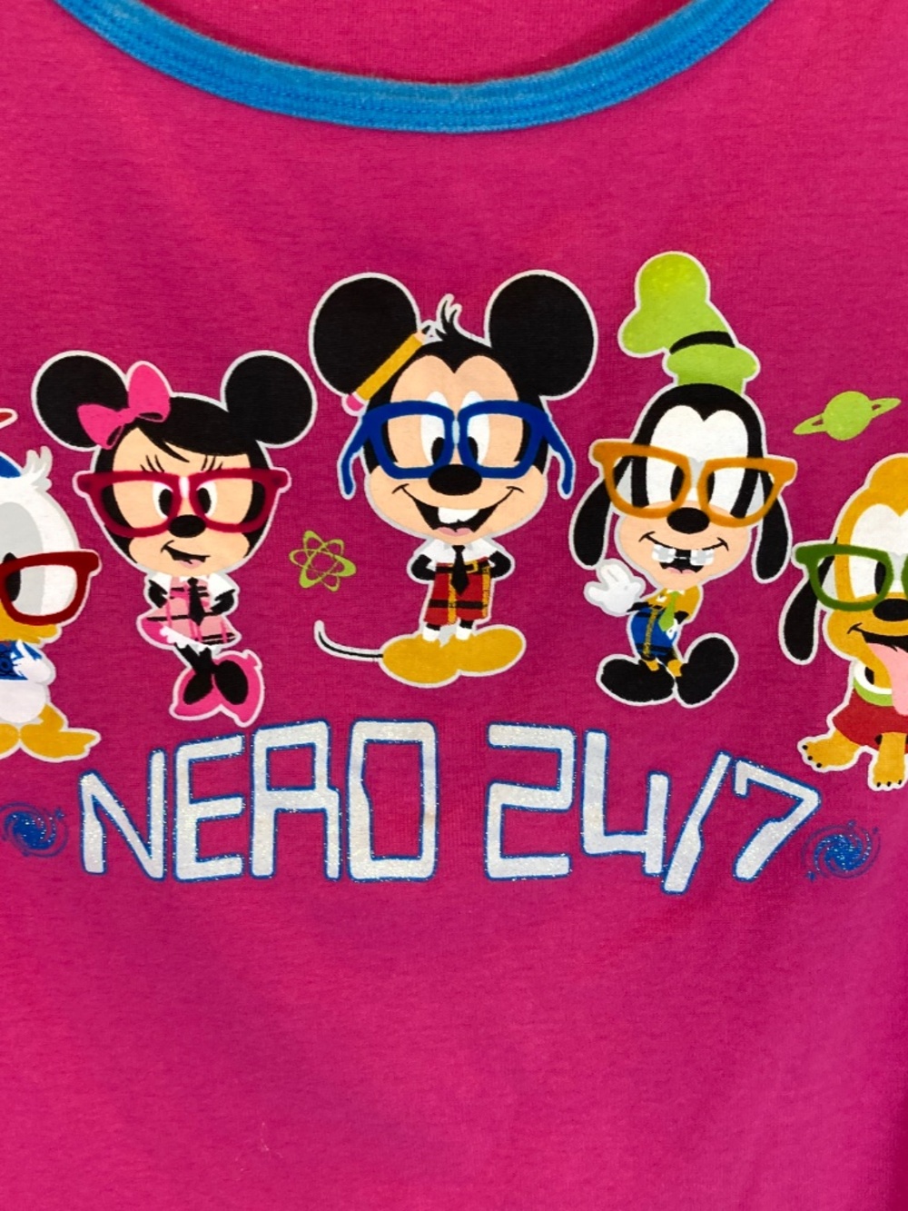 Disney Pink Sleep Shirt Sz S/M Nerd 24/7 Donald Minnie Mickey Goofy Pluto - Picture 3 of 16
